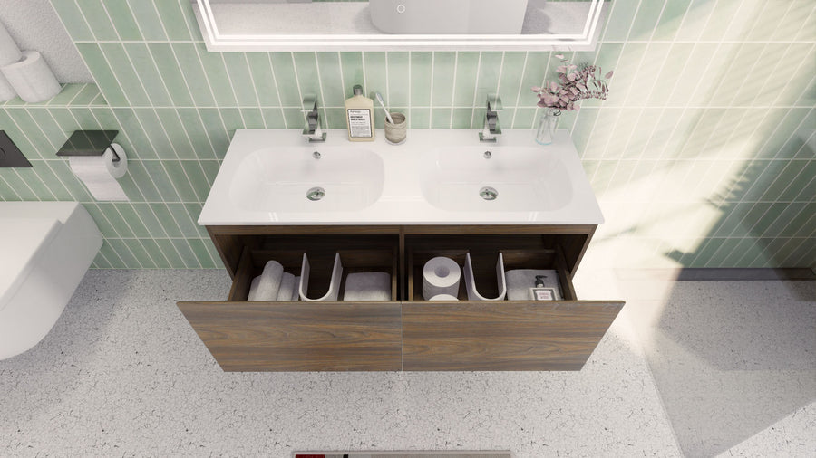 AIPO 48 Inch Double Sink Wall Mounted Vanity with PVC Sink