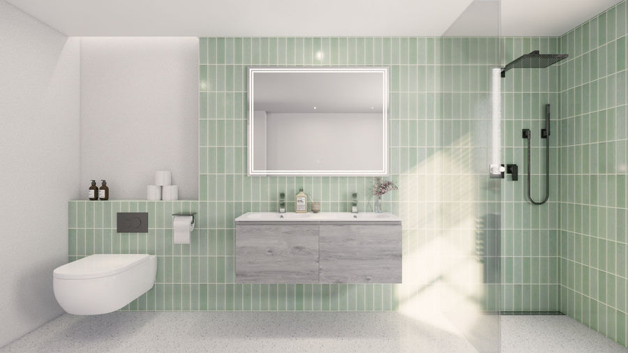 AIPO 48 Inch Double Sink Wall Mounted Vanity with PVC Sink