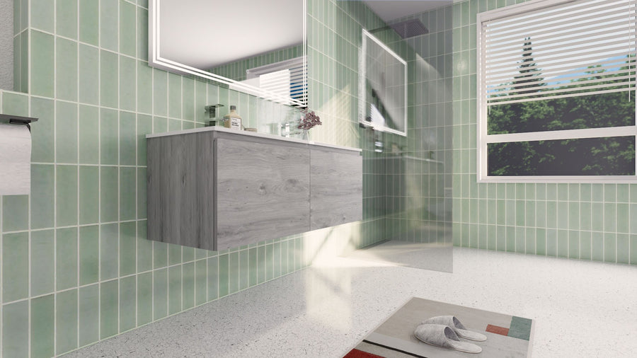 AIPO 48 Inch Double Sink Wall Mounted Vanity with PVC Sink