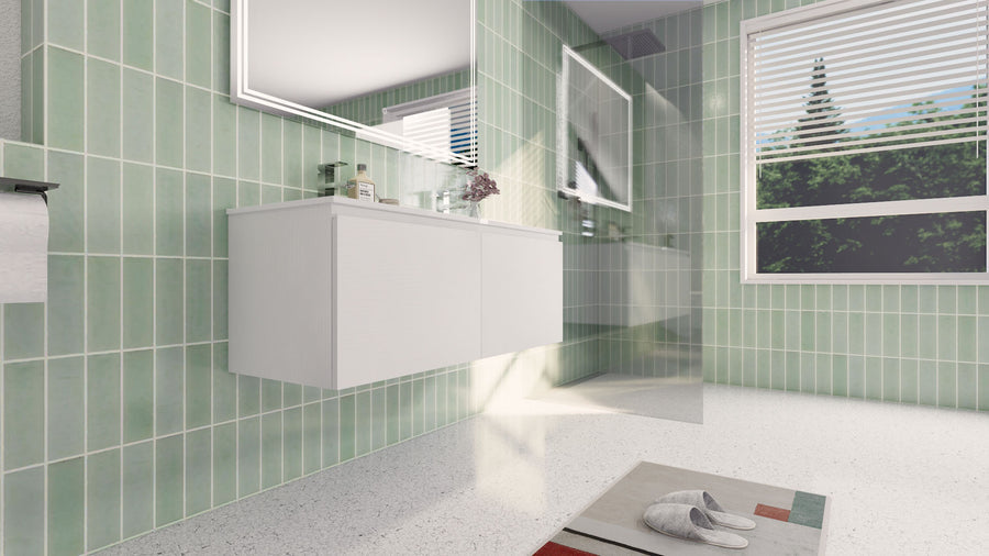 AIPO 48 Inch Double Sink Wall Mounted Vanity with PVC Sink