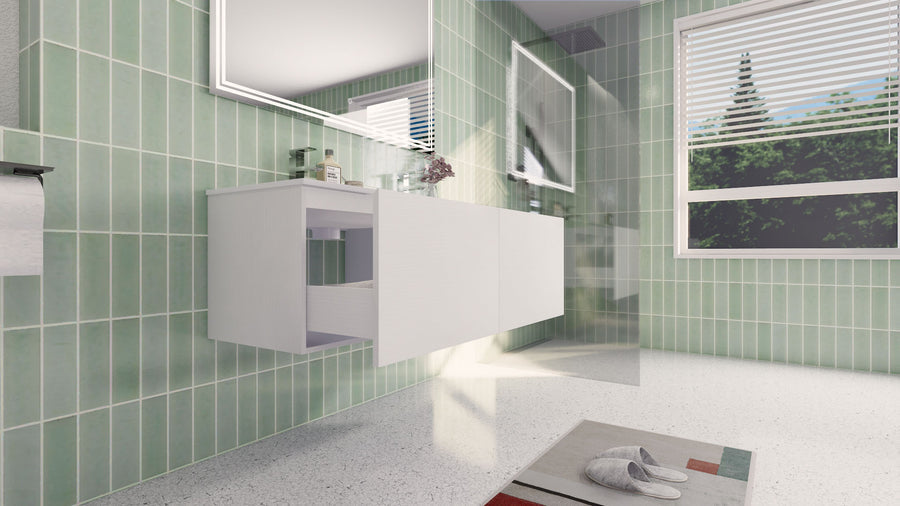AIPO 48 Inch Double Sink Wall Mounted Vanity with PVC Sink