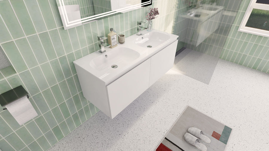 AIPO 48 Inch Double Sink Wall Mounted Vanity with PVC Sink