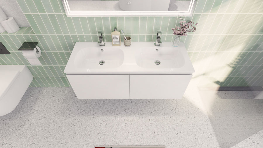 AIPO 48 Inch Double Sink Wall Mounted Vanity with PVC Sink