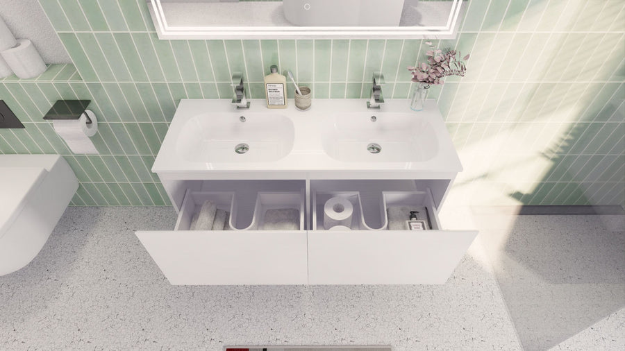 AIPO 48 Inch Double Sink Wall Mounted Vanity with PVC Sink