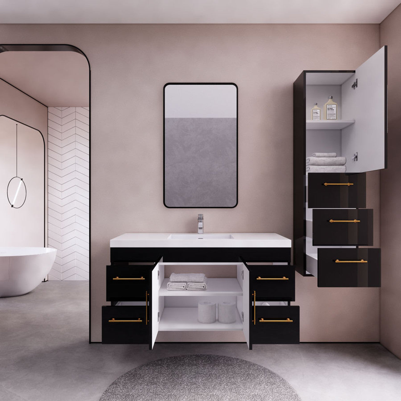 ELSA 48" WALL MOUNTED BATH VANITY WITH REINFORCED ACRYLIC SINK