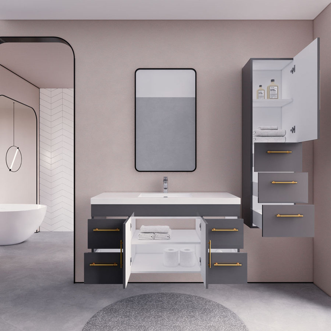 ELSA 48" WALL MOUNTED BATH VANITY WITH REINFORCED ACRYLIC SINK