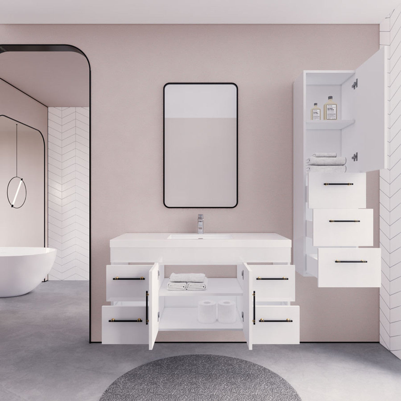 ELSA 48" WALL MOUNTED BATH VANITY WITH REINFORCED ACRYLIC SINK