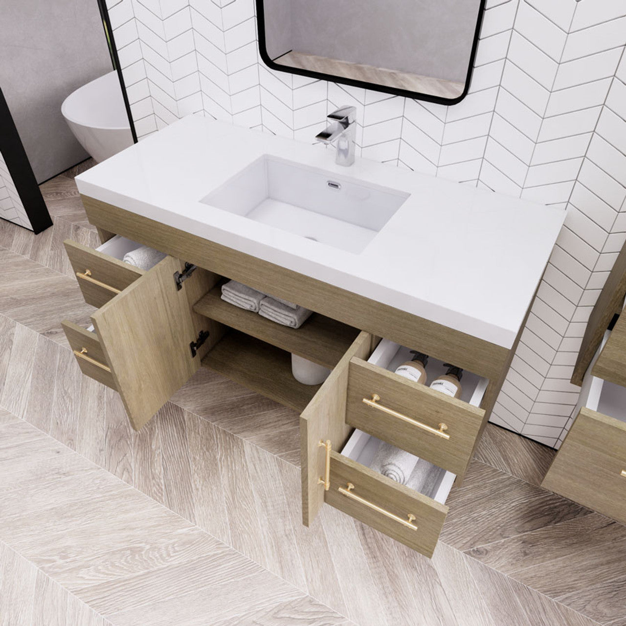 ELSA 48" WALL MOUNTED BATH VANITY WITH REINFORCED ACRYLIC SINK