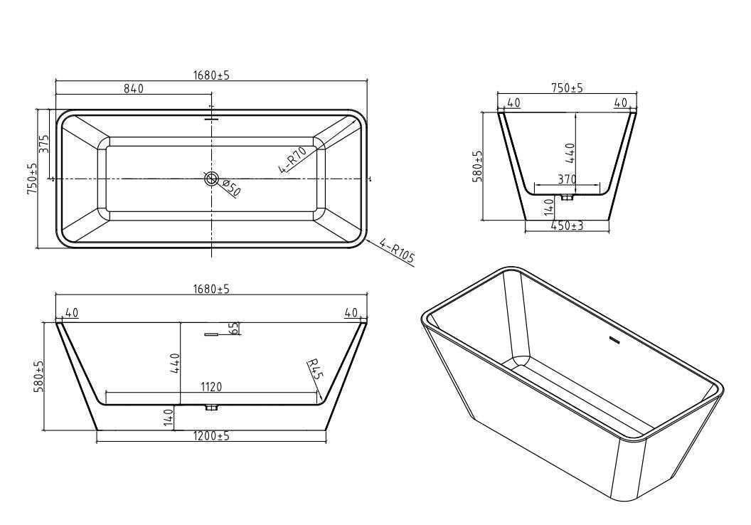 Harmony Freestanding Soaking Acrylic Bathtub  60inch*30inch