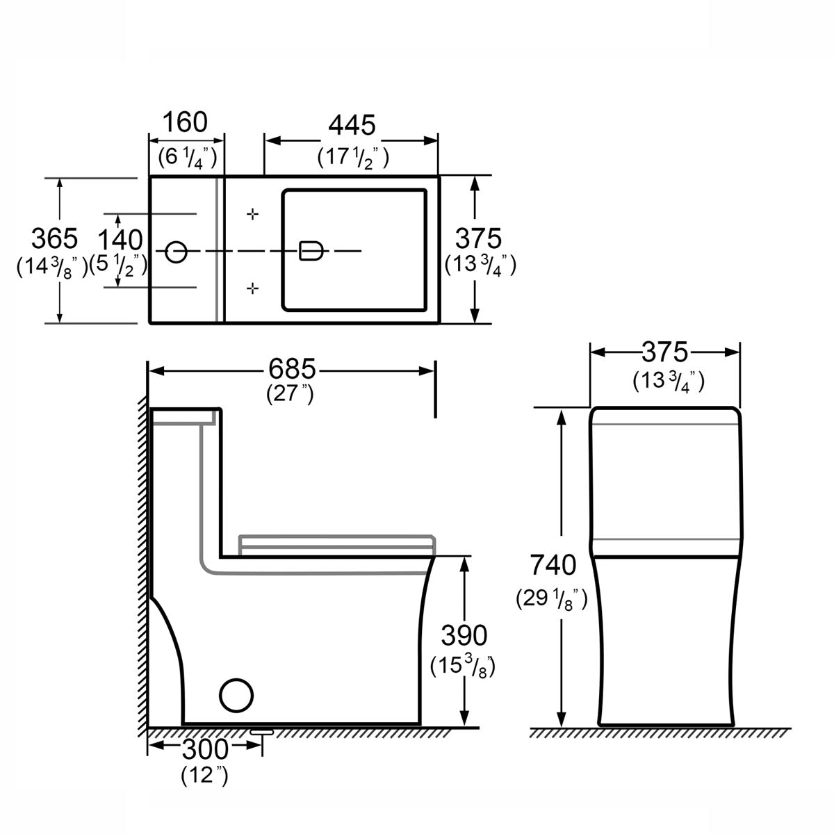 K-0329 One Piece 27" Toilet Dual Flush 10 min installation