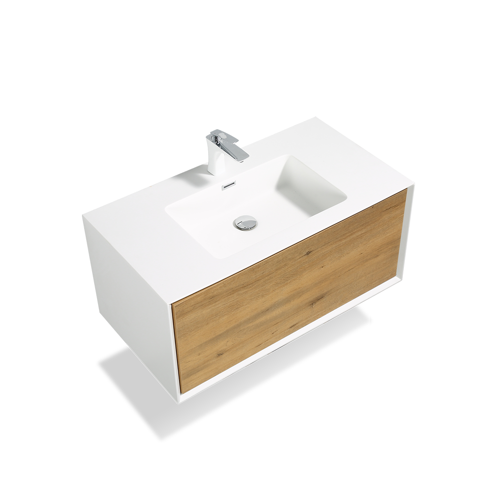 Iris Wall Mounted 24 Inch Bathroom Vanity with Cultured Marble Top & Integrated Sink