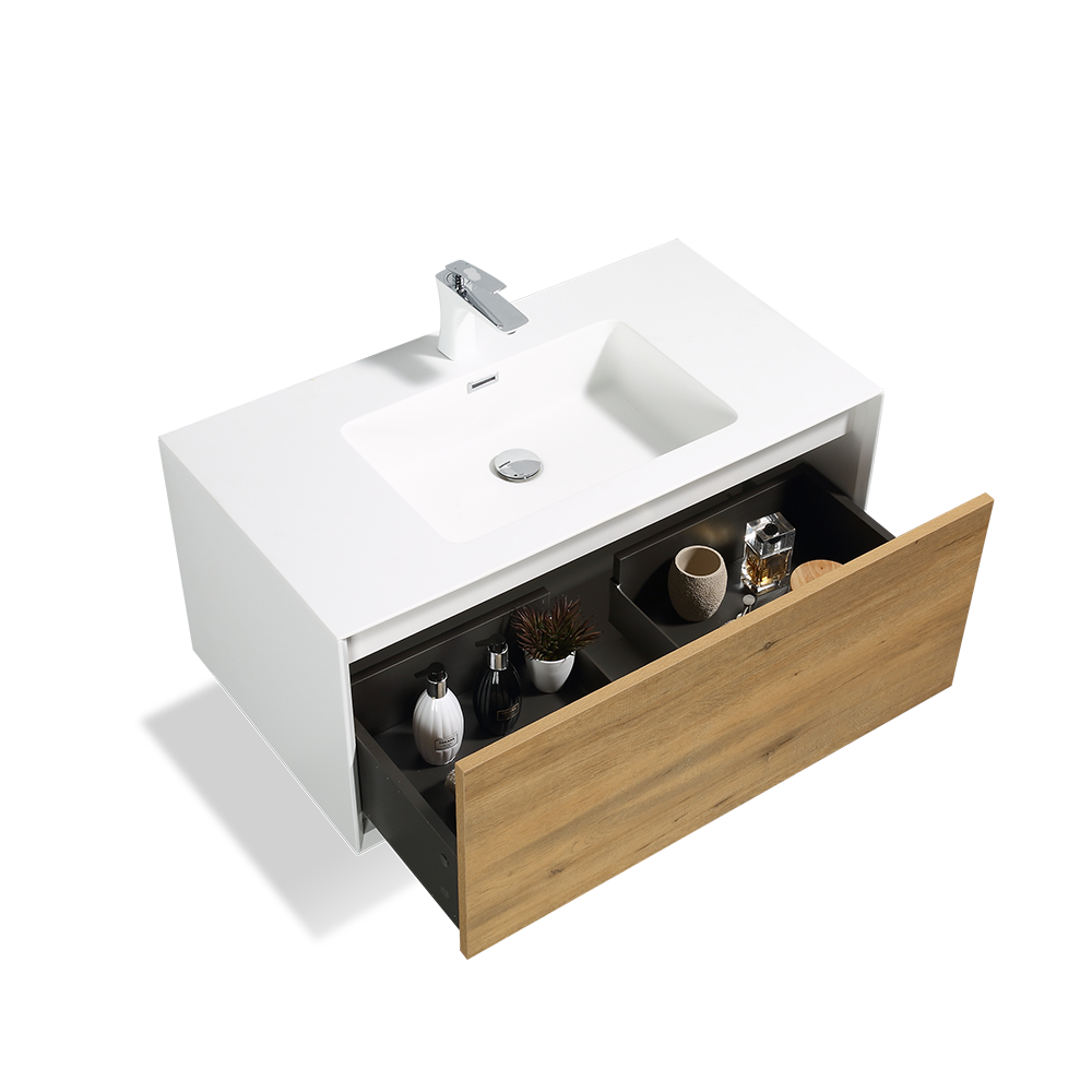 Iris Wall Mounted 24 Inch Bathroom Vanity with Cultured Marble Top & Integrated Sink