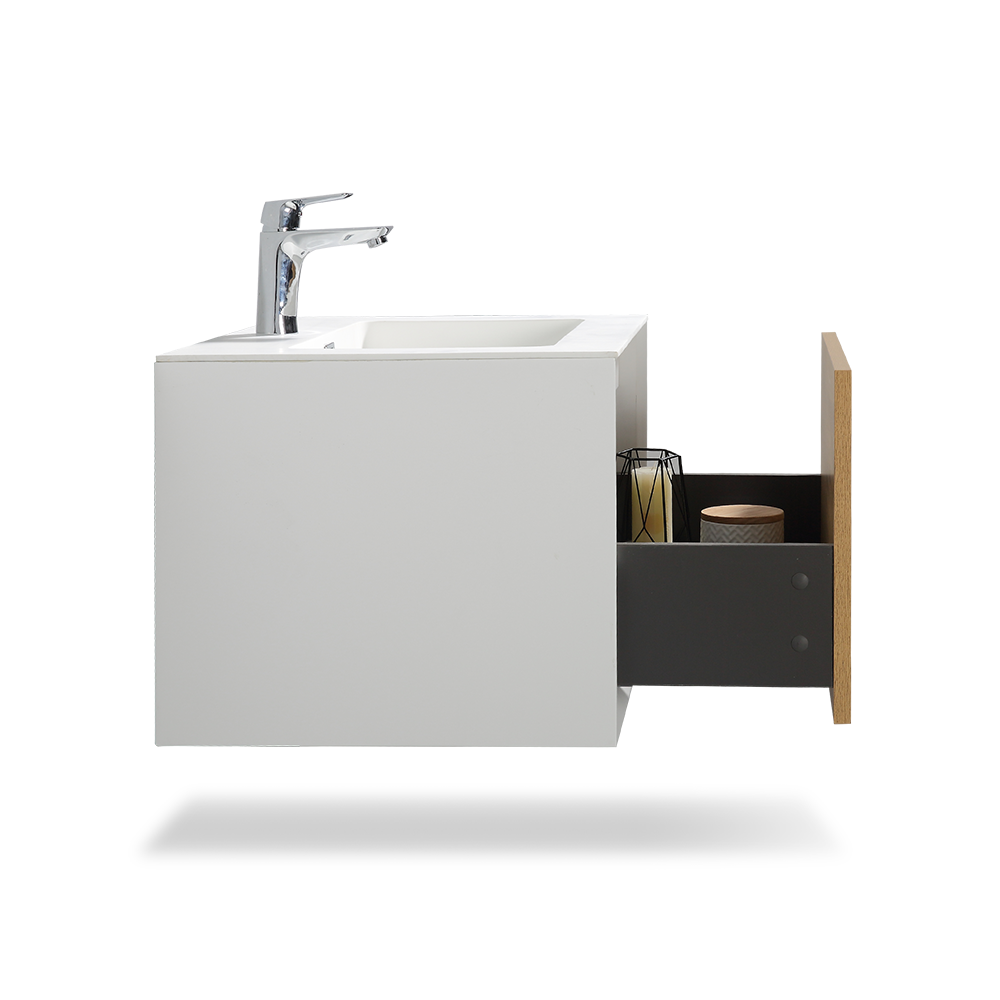 Iris Wall Mounted 24 Inch Bathroom Vanity with Cultured Marble Top & Integrated Sink