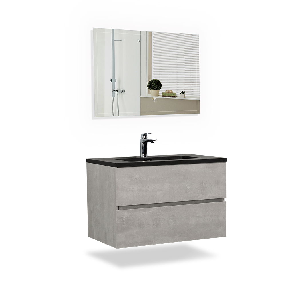 Ada-Wall Mounted Bathroom Vanity with Black Quartz Integrated Top and Sink