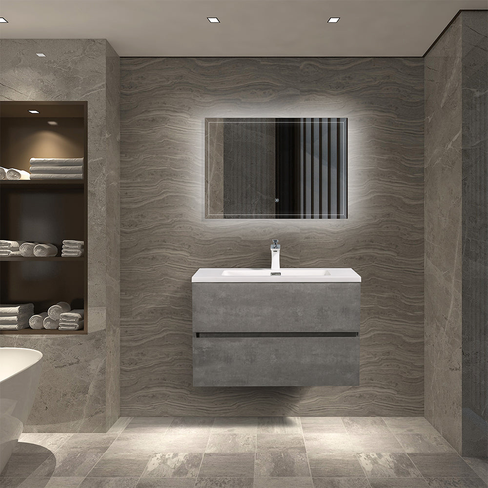 Ada-Floating Bathroom Vanity with Faux Marble Integrated Top&Sink