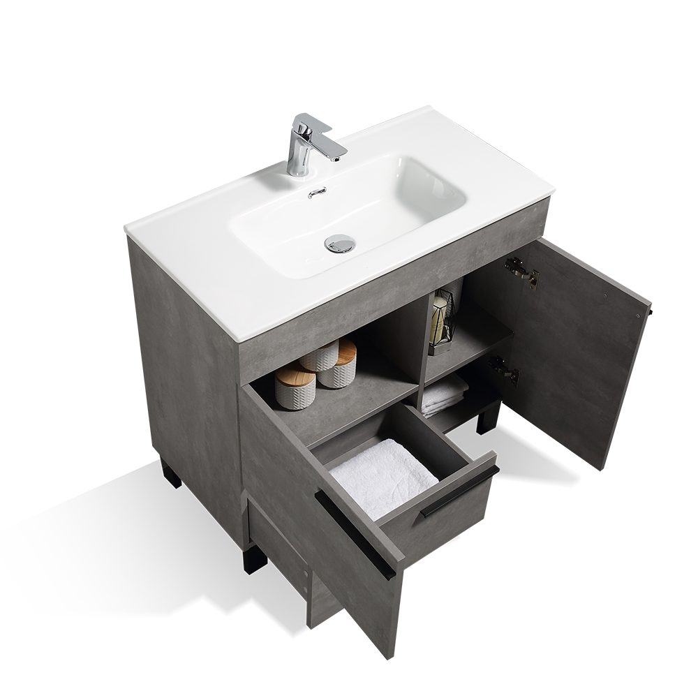 Gary-Freestanding Bathroom Vanity with Faux Marble Integrated Top&Sink