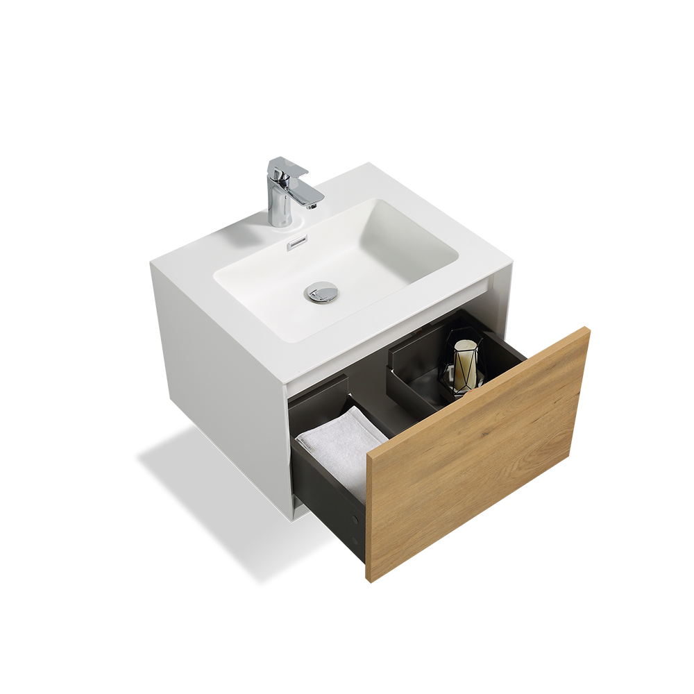 Iris Wall Mounted 24 Inch Bathroom Vanity with Cultured Marble Top & Integrated Sink