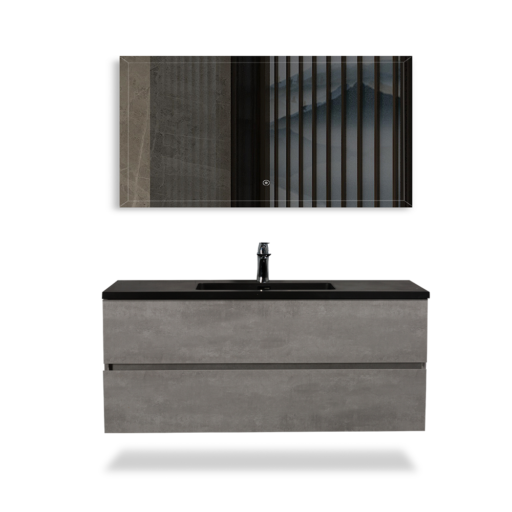 Ada-Wall Mounted Bathroom Vanity with Black Quartz Integrated Top and Sink