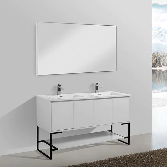 Allen V9006 60inch Glossy white double sink Vanity & resin Sink