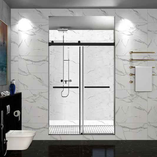 DQZ Frameless Bypass Shower Door (Matte Black) (3/8") 44"-60"W x 76"H With Glass Treatment (klearteck)