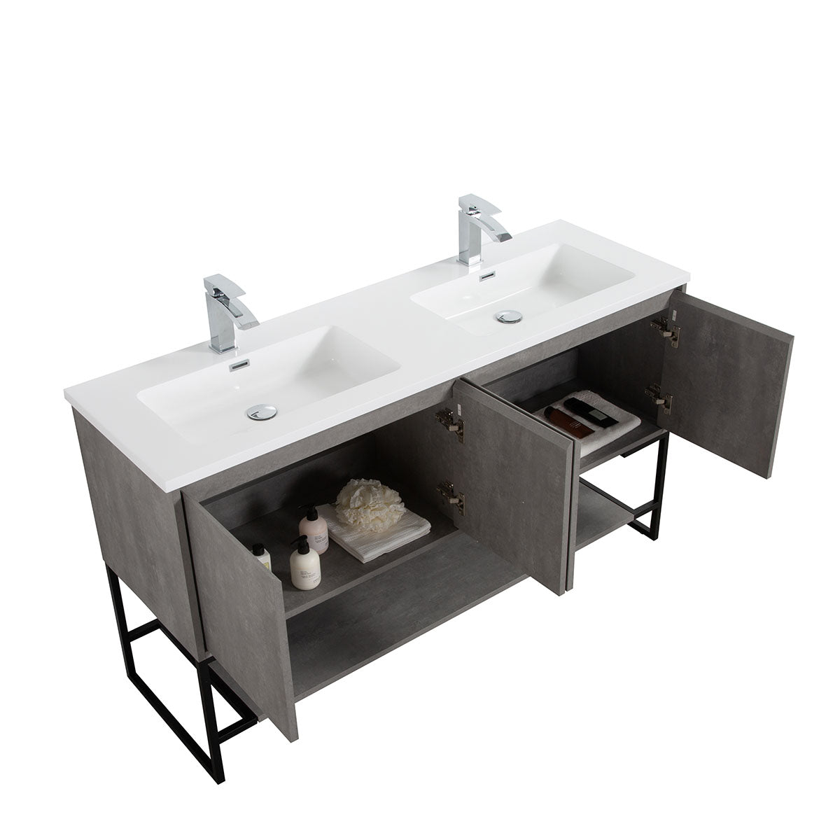 Allen V9006 60inch Cement Grey Double Sink Vanity & resin Sink