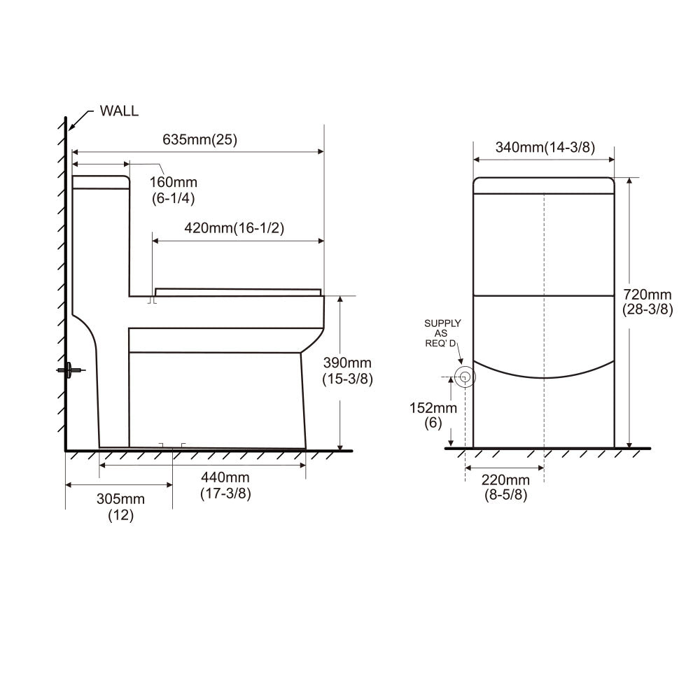 T-2133 One Piece 25" Toilet Dual Flush