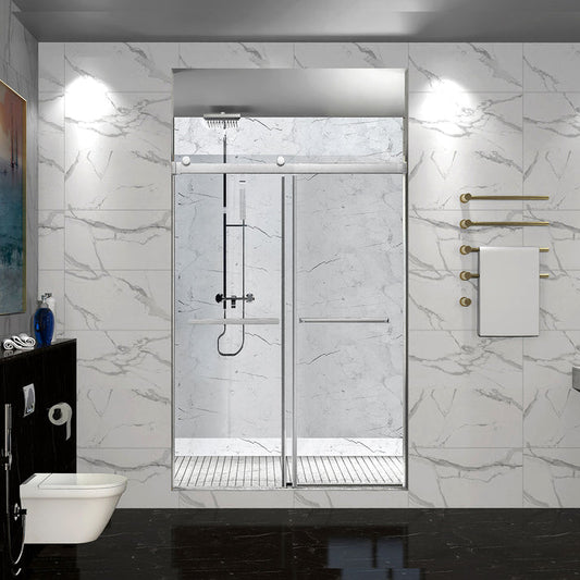 DQZ Frameless Bypass Shower Door (Brushed Nickel) (3/8") 46"-60"W x 76"H With Glass Treatment (klearteck)