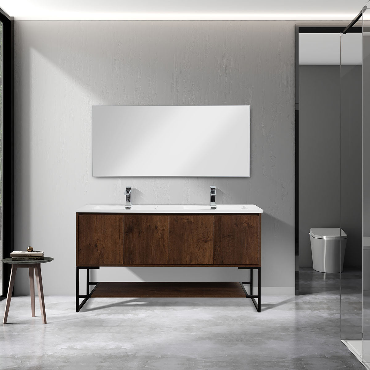 Allen V9006 60inch Rosewood double sink Vanity & resin Sink