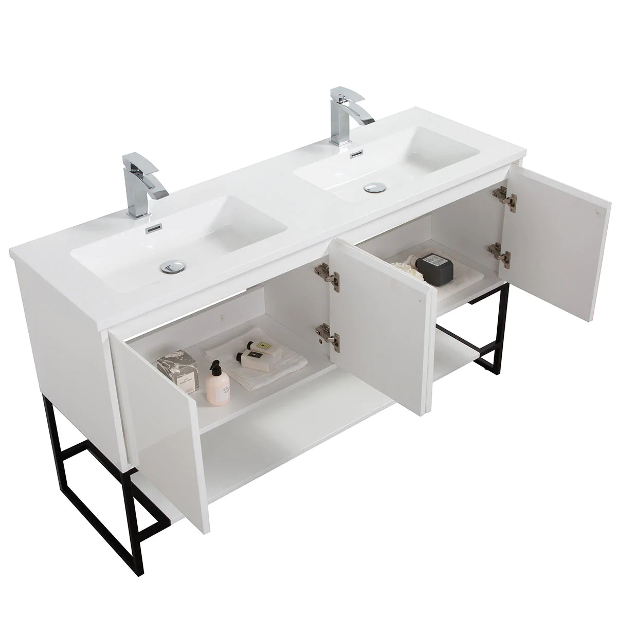 Allen V9006 60inch Glossy white double sink Vanity & resin Sink