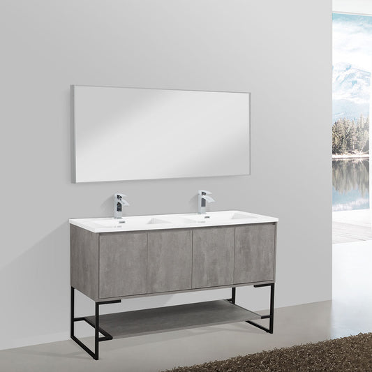 Allen V9006 60inch Cement Grey Double Sink Vanity & resin Sink
