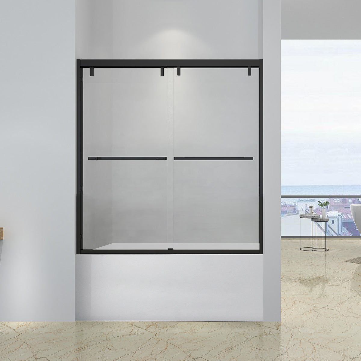 AC23 Bypass Shower Door (Matte Black) (3/8“）44"-60"W x 76"H With Glass Treatment (klearteck)