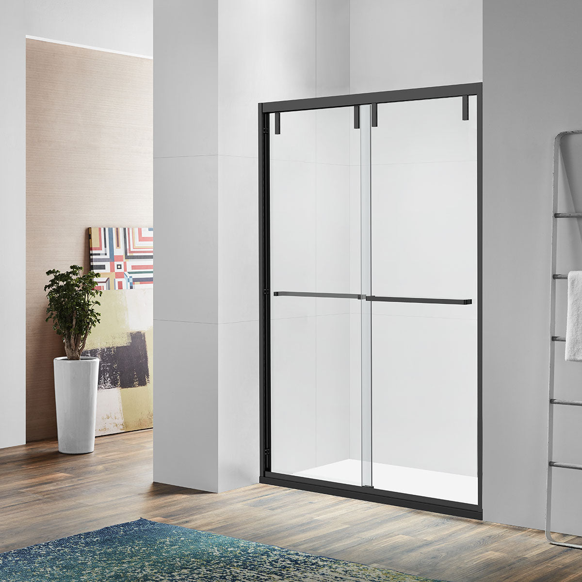 AC23 Bypass Shower Door (Matte Black) (3/8“）44"-60"W x 76"H With Glass Treatment (klearteck)