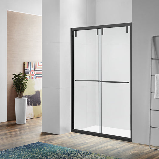 AC23 Bypass Shower Door (Matte Black) (3/8“）44"-60"W x 76"H With Glass Treatment (klearteck)