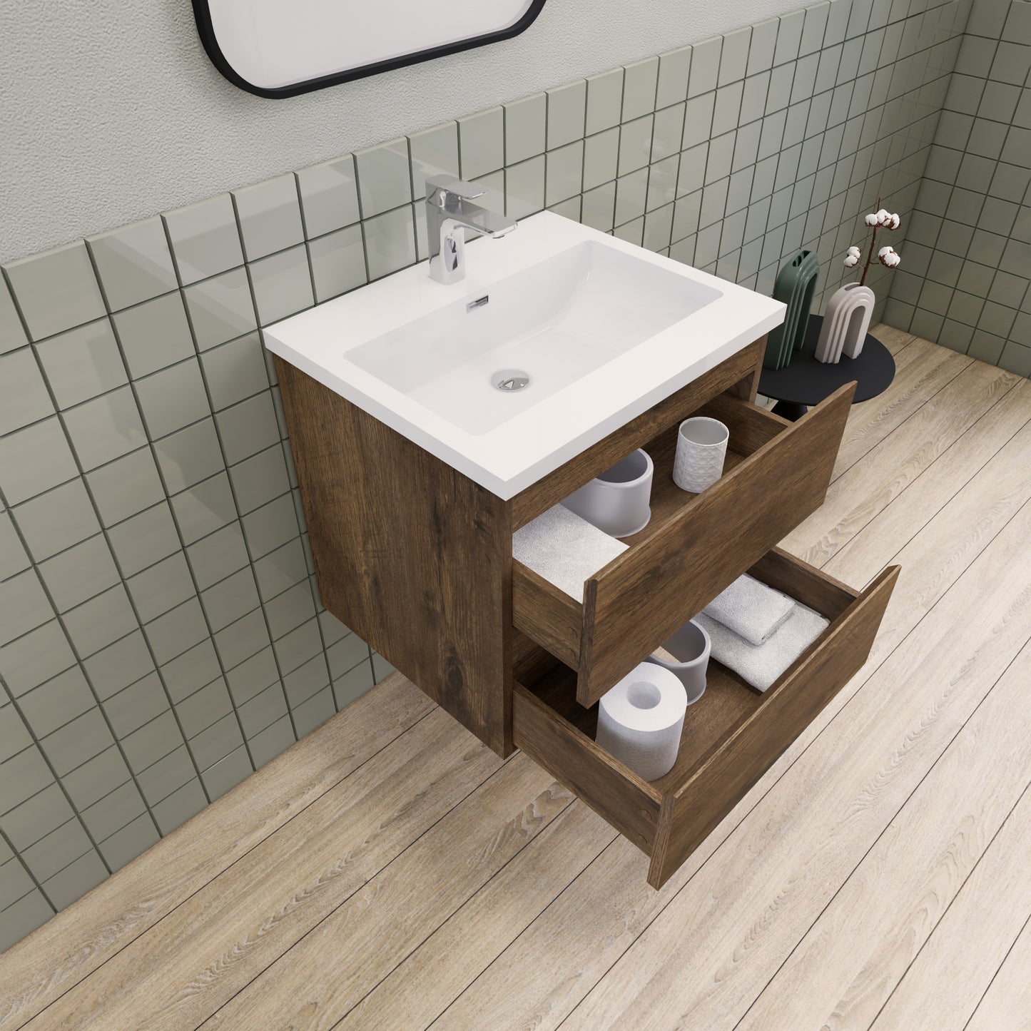 Belle-Floating Bathroom Vanity Wall Hung Vanity Unit with Faux Marble Integrated Top&Sink