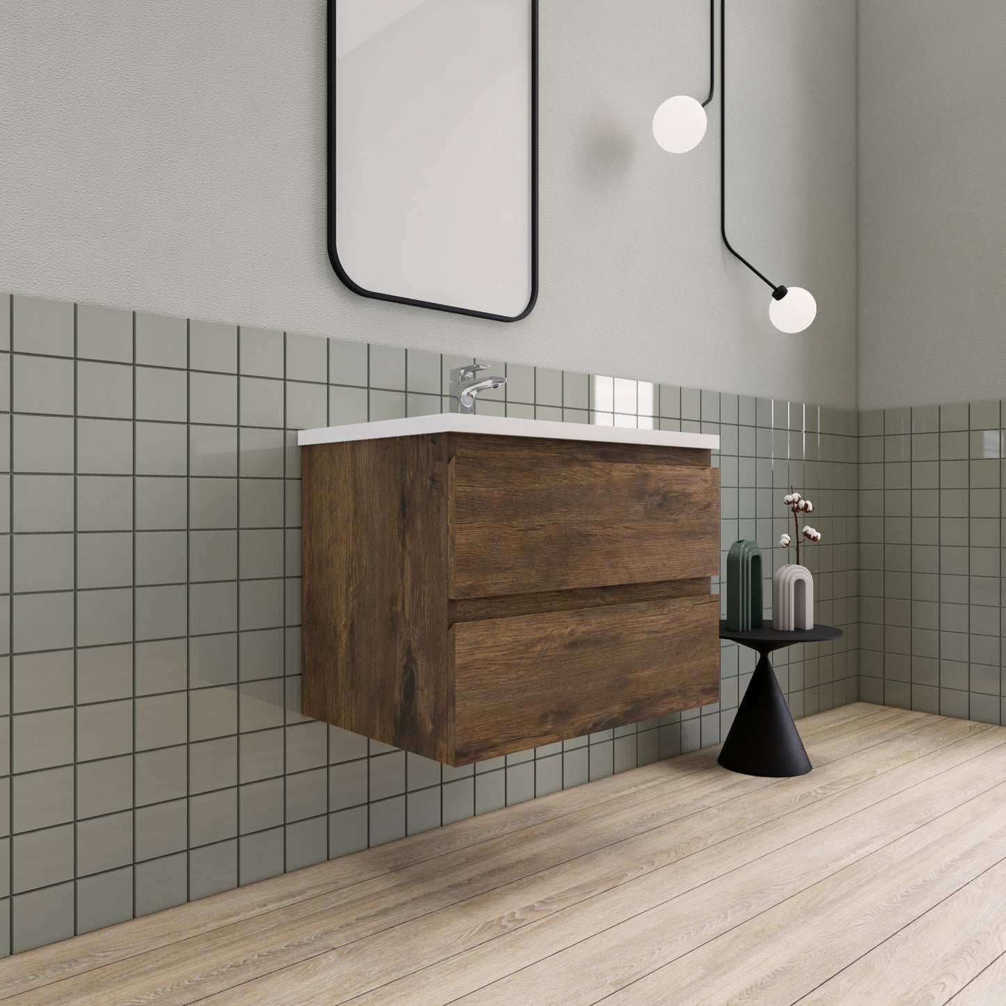 Belle-Floating Bathroom Vanity Wall Hung Vanity Unit with Faux Marble Integrated Top&Sink