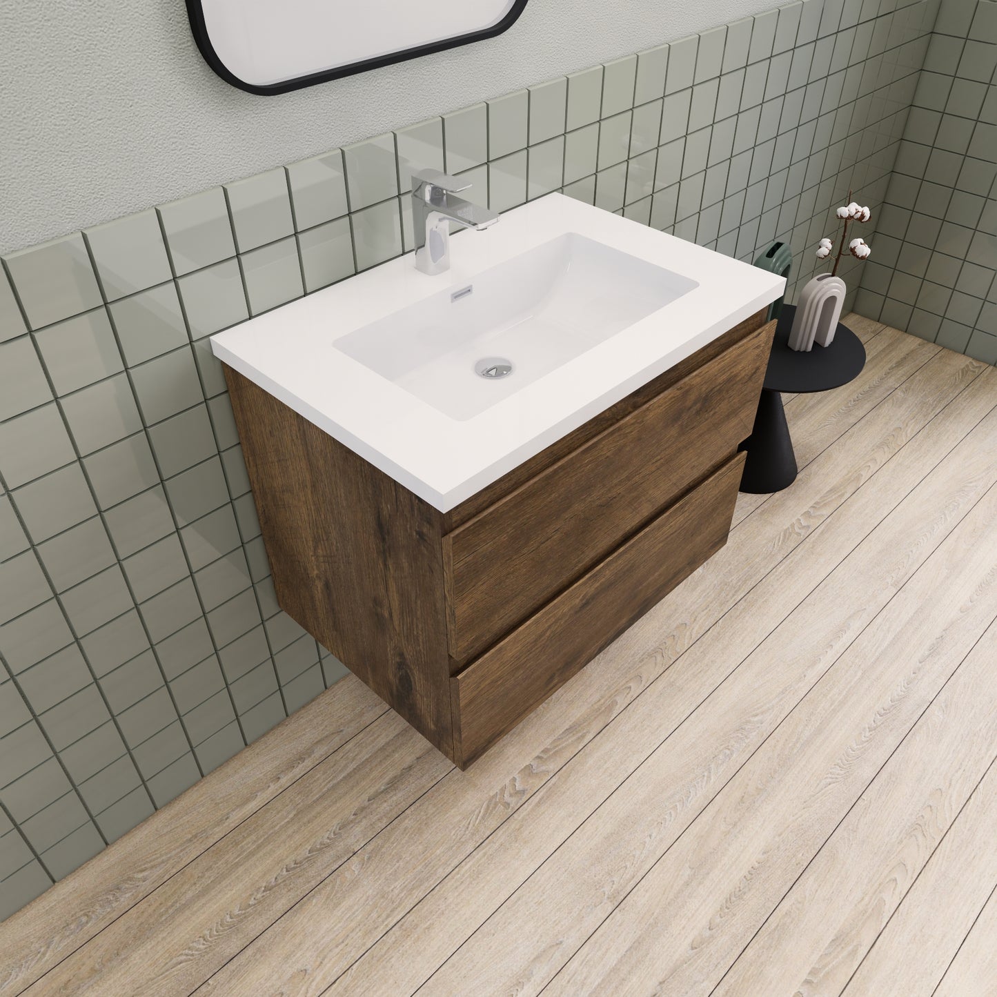 Belle-Floating Bathroom Vanity Wall Hung Vanity Unit with Faux Marble Integrated Top&Sink