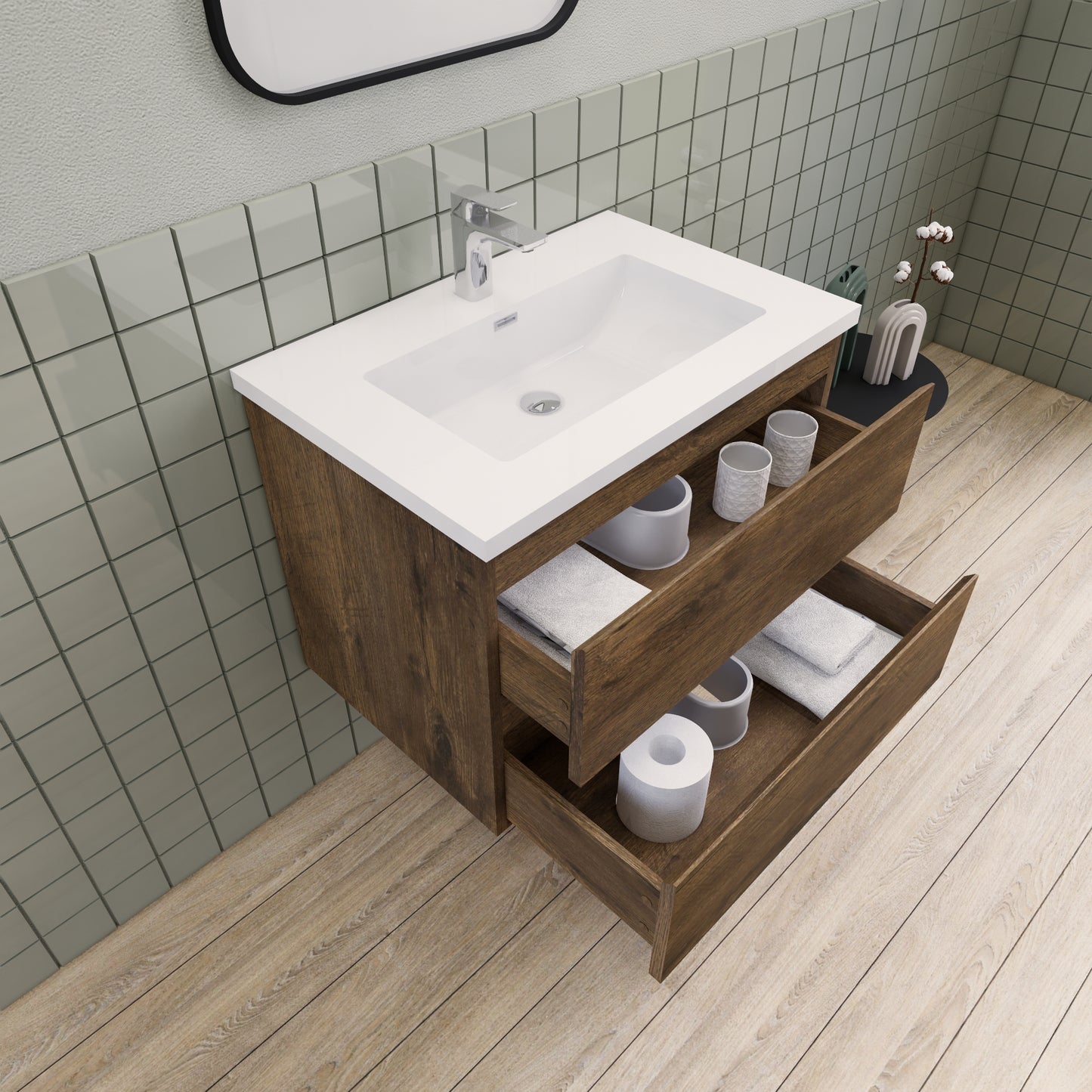 Belle-Floating Bathroom Vanity Wall Hung Vanity Unit with Faux Marble Integrated Top&Sink