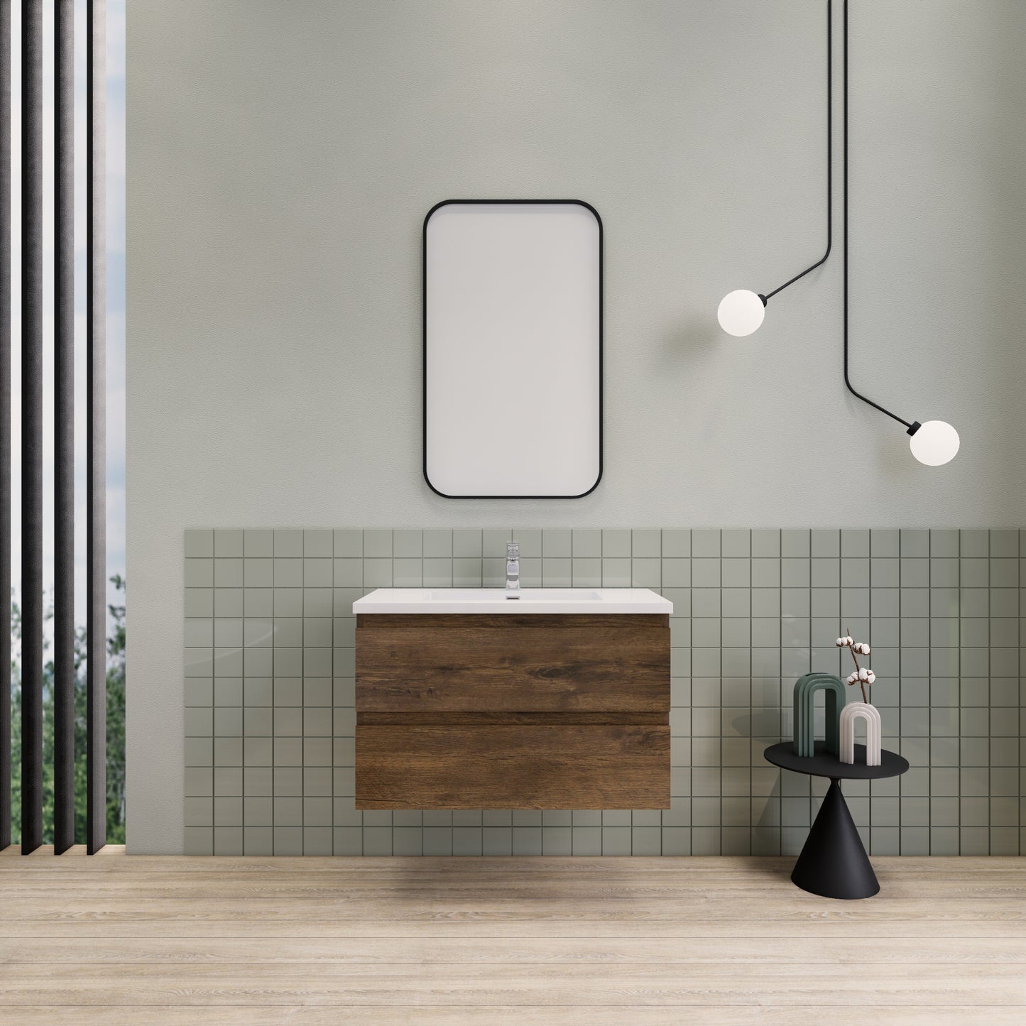 Belle-Floating Bathroom Vanity Wall Hung Vanity Unit with Faux Marble Integrated Top&Sink