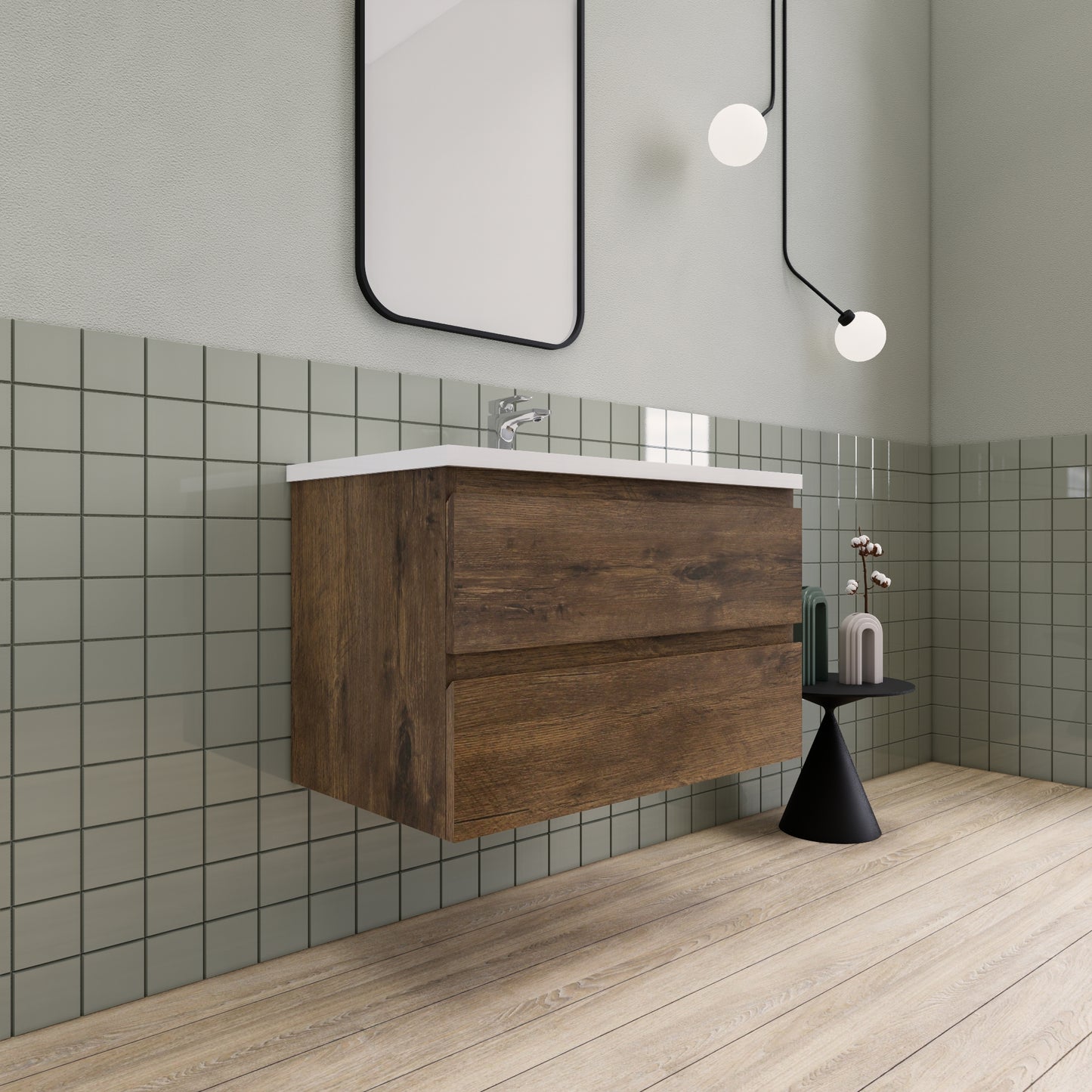 Belle-Floating Bathroom Vanity Wall Hung Vanity Unit with Faux Marble Integrated Top&Sink