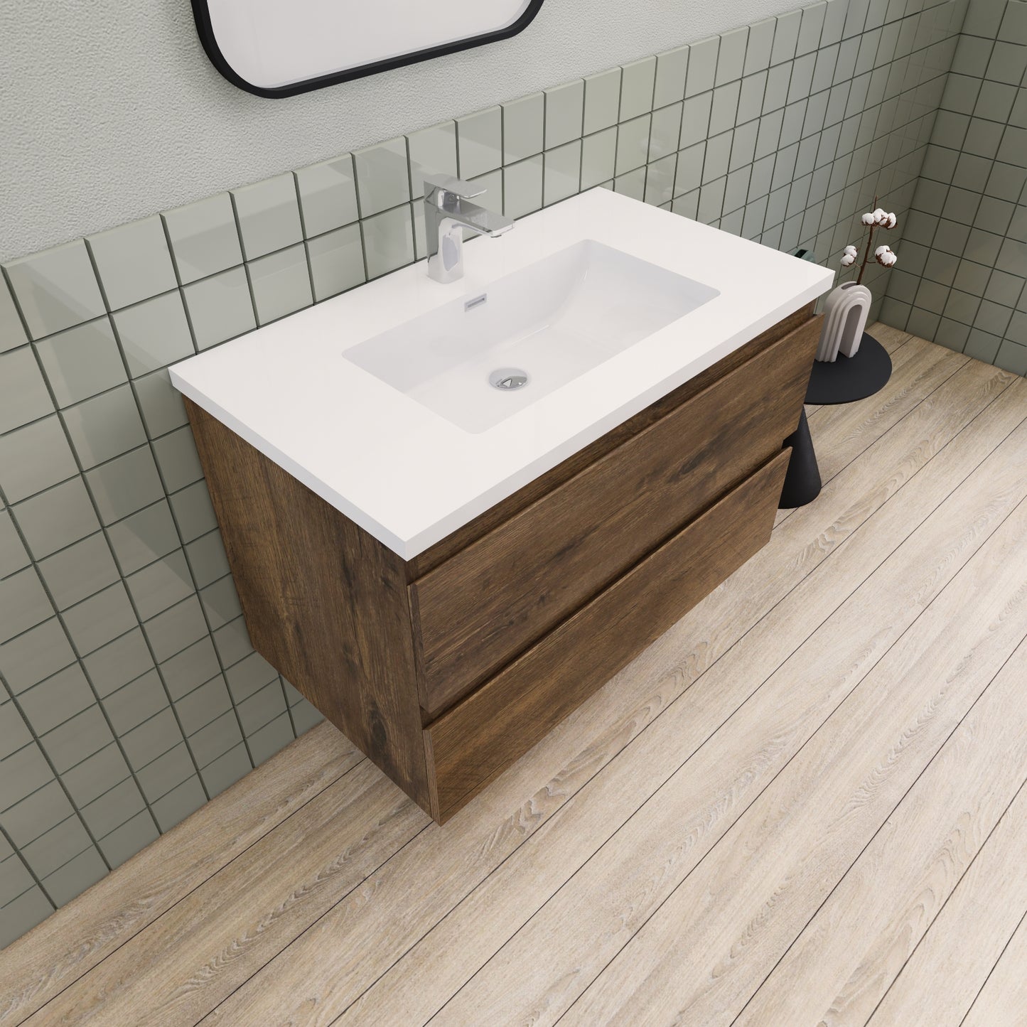 Belle-Floating Bathroom Vanity Wall Hung Vanity Unit with Faux Marble Integrated Top&Sink