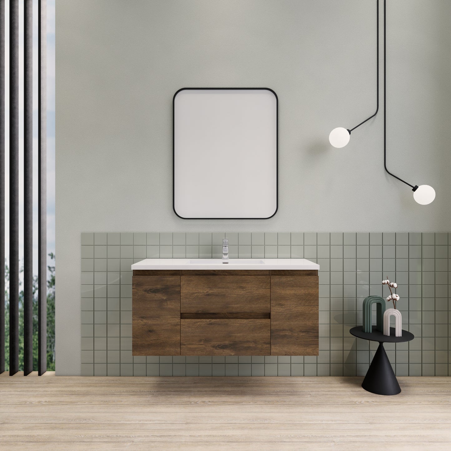 Belle-Floating Bathroom Vanity Wall Hung Vanity Unit with Faux Marble Integrated Top&Sink