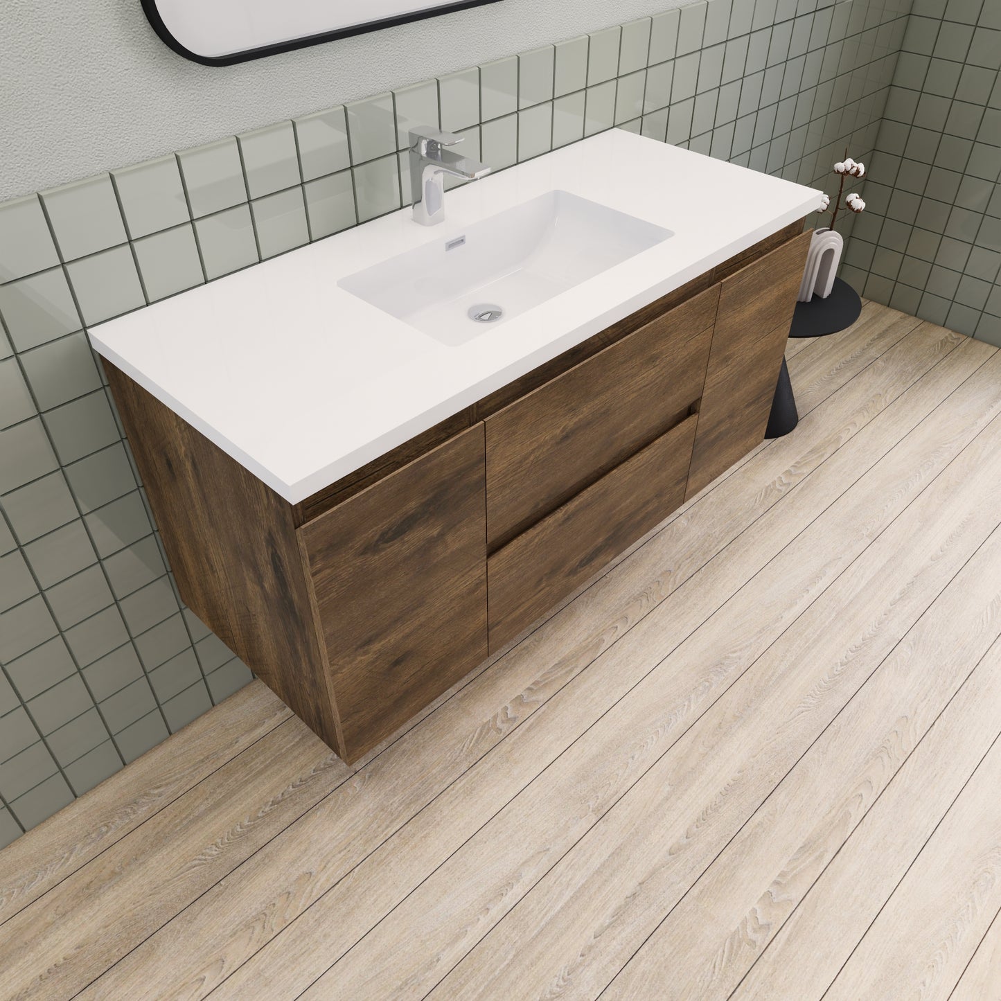 Belle-Floating Bathroom Vanity Wall Hung Vanity Unit with Faux Marble Integrated Top&Sink