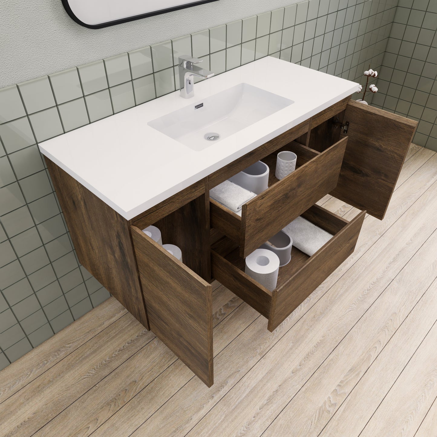 Belle-Floating Bathroom Vanity Wall Hung Vanity Unit with Faux Marble Integrated Top&Sink