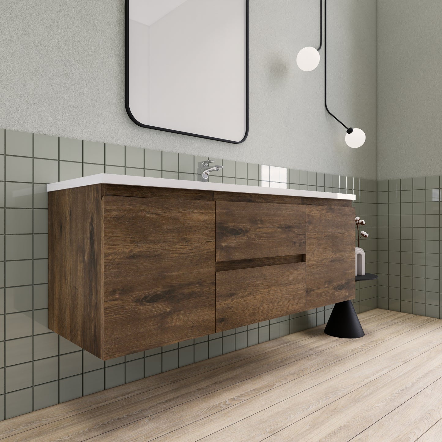 Belle-Floating Bathroom Vanity Wall Hung Vanity Unit with Faux Marble Integrated Top&Sink