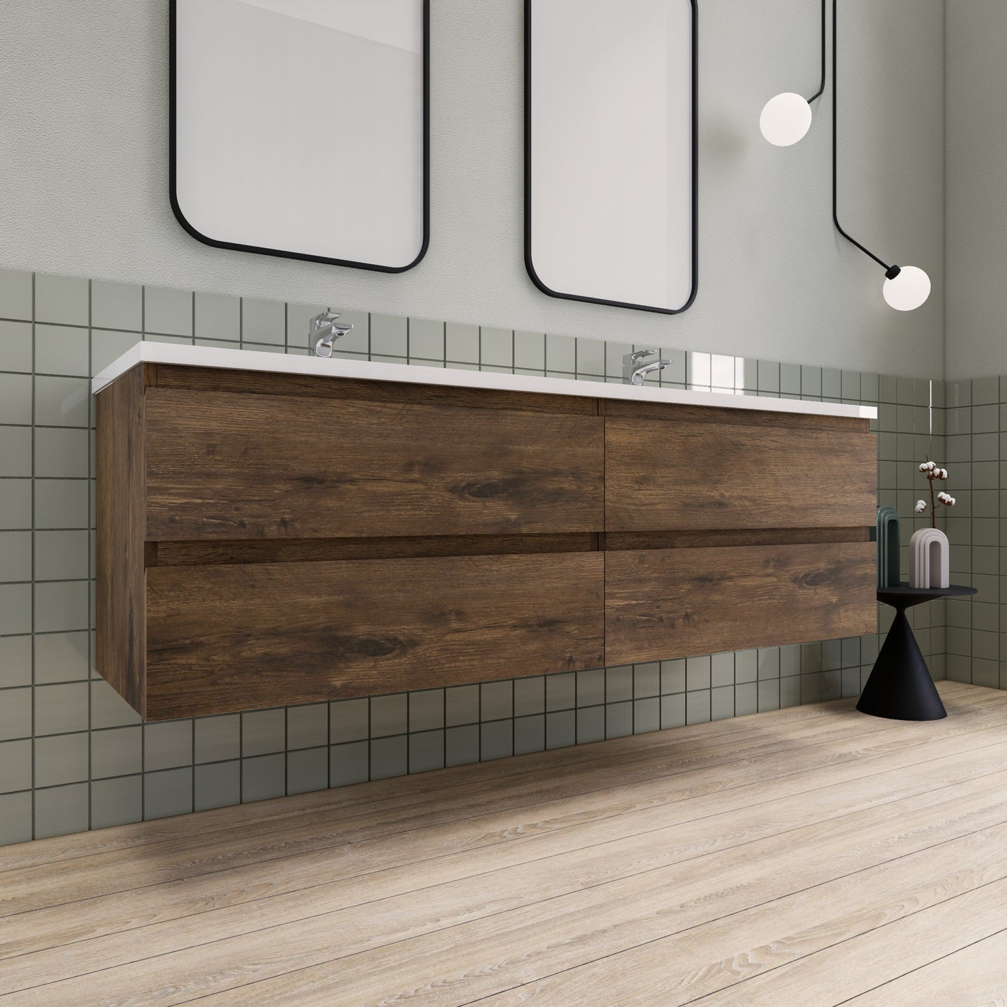 Belle-Floating Bathroom Vanity Wall Hung Vanity Unit with Faux Marble Integrated Top&Sink