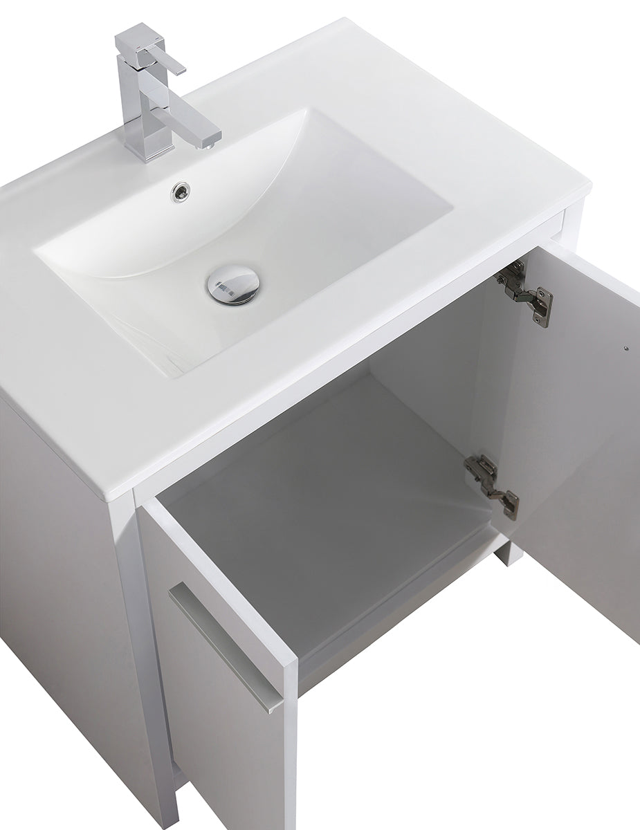 Glossy White Free standing Vanity & ceramic sink