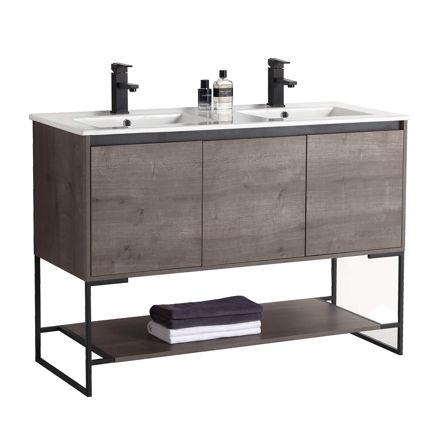 Allen-Freestanding Classic Grey Bathroom Vanity with Integrated Top and Sink