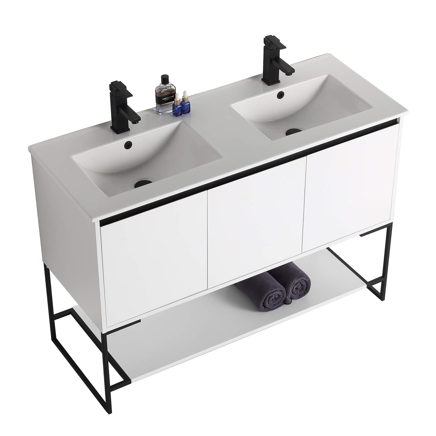 Allen-Freestanding Matte White Bathroom Vanity with Integrated Top and Sink