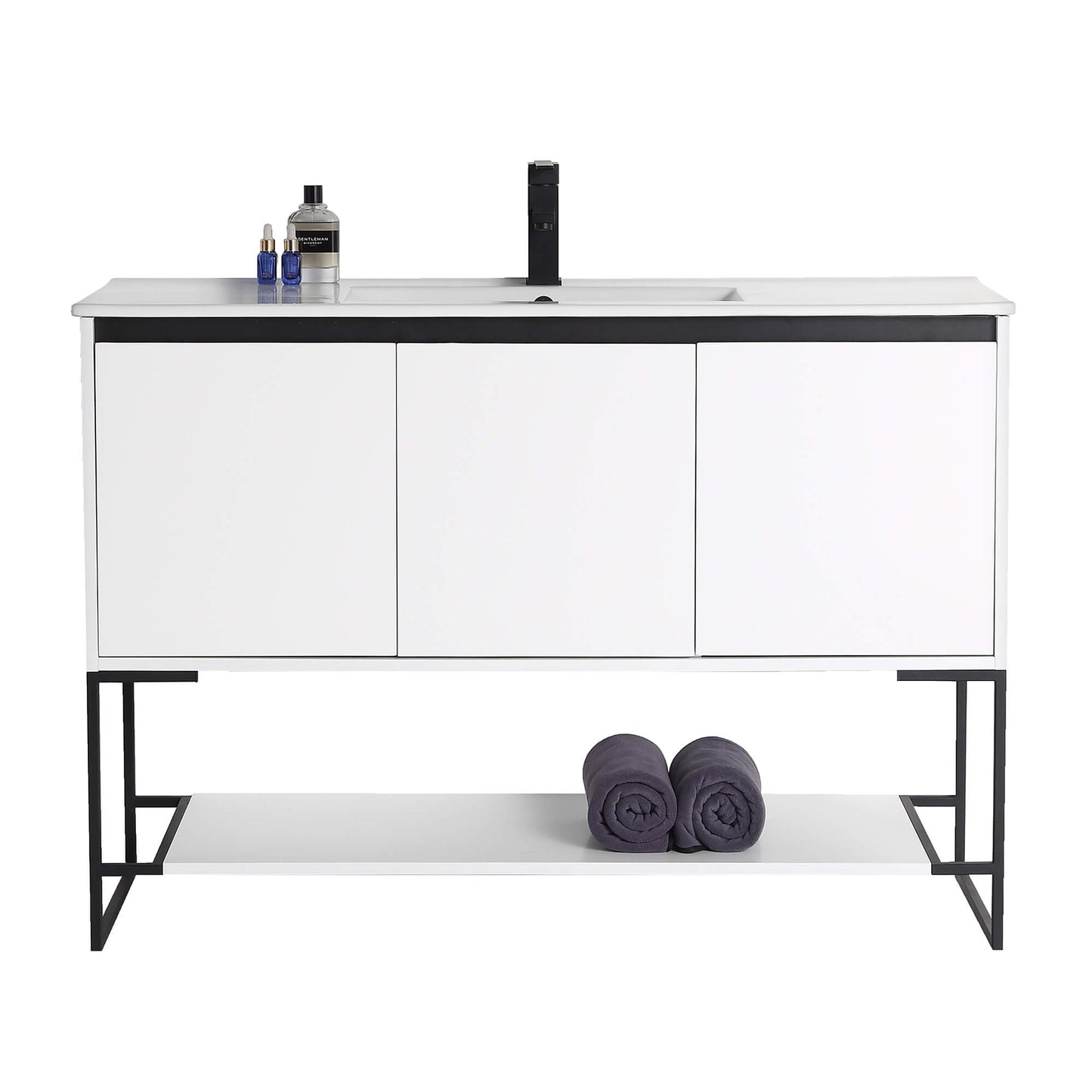 Allen-Freestanding Matte White Bathroom Vanity with Integrated Top and Sink