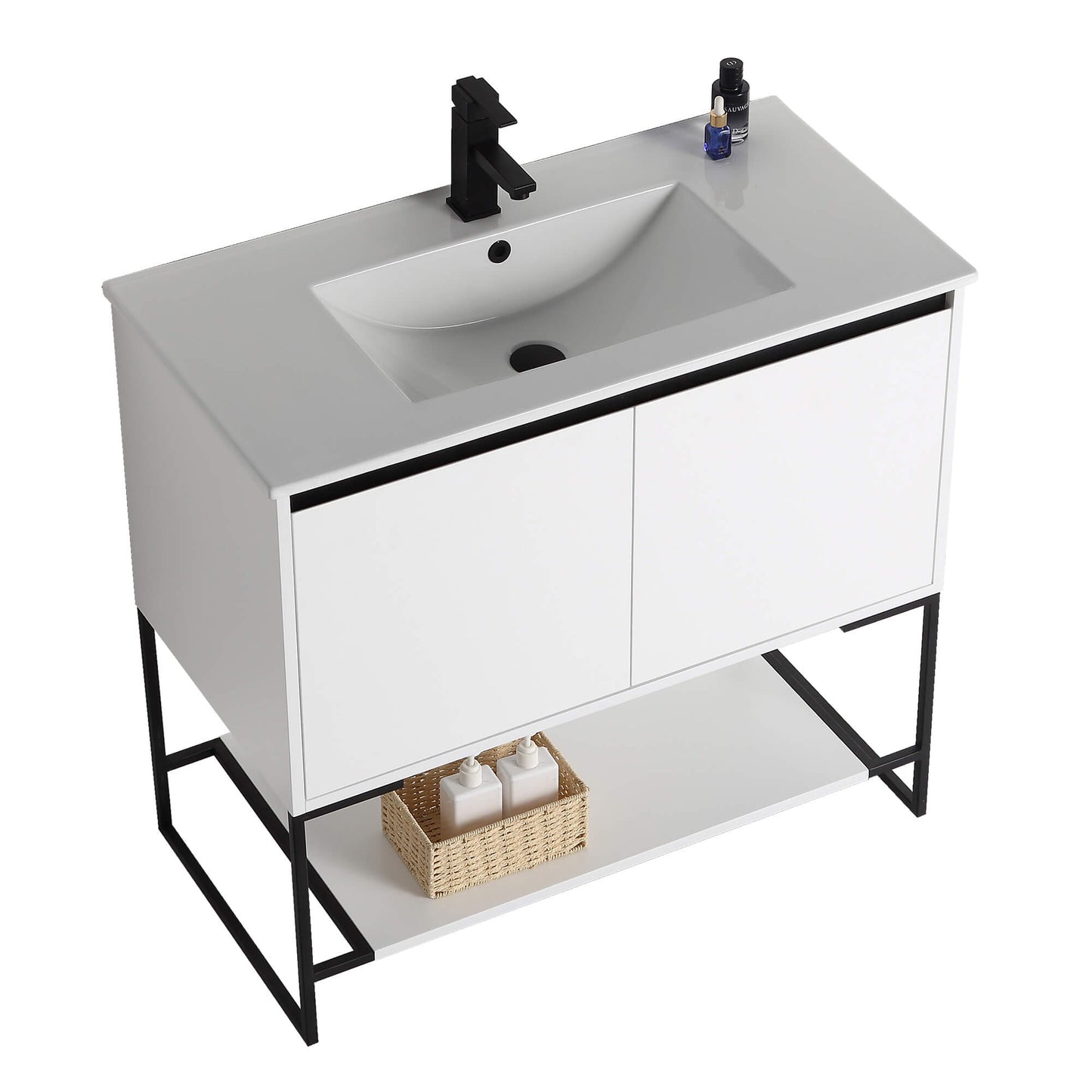 Allen-Freestanding Matte White Bathroom Vanity with Integrated Top and Sink
